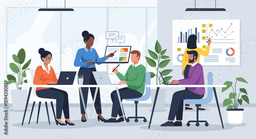 Team Collaboration in Modern Office Setting.