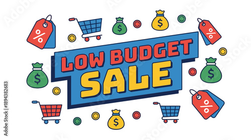 Colorful Graphics and Shopping Carts in a Vibrant Marketplace