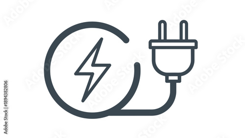 An icon depicting an electrical power plug connected to a circle containing a lightning bolt, symbolizing energy and electricity.