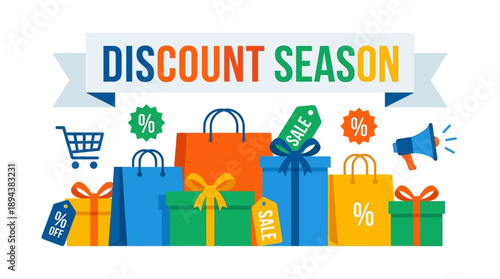Discount Season Sale on Colorful Bags in a Festive Environment