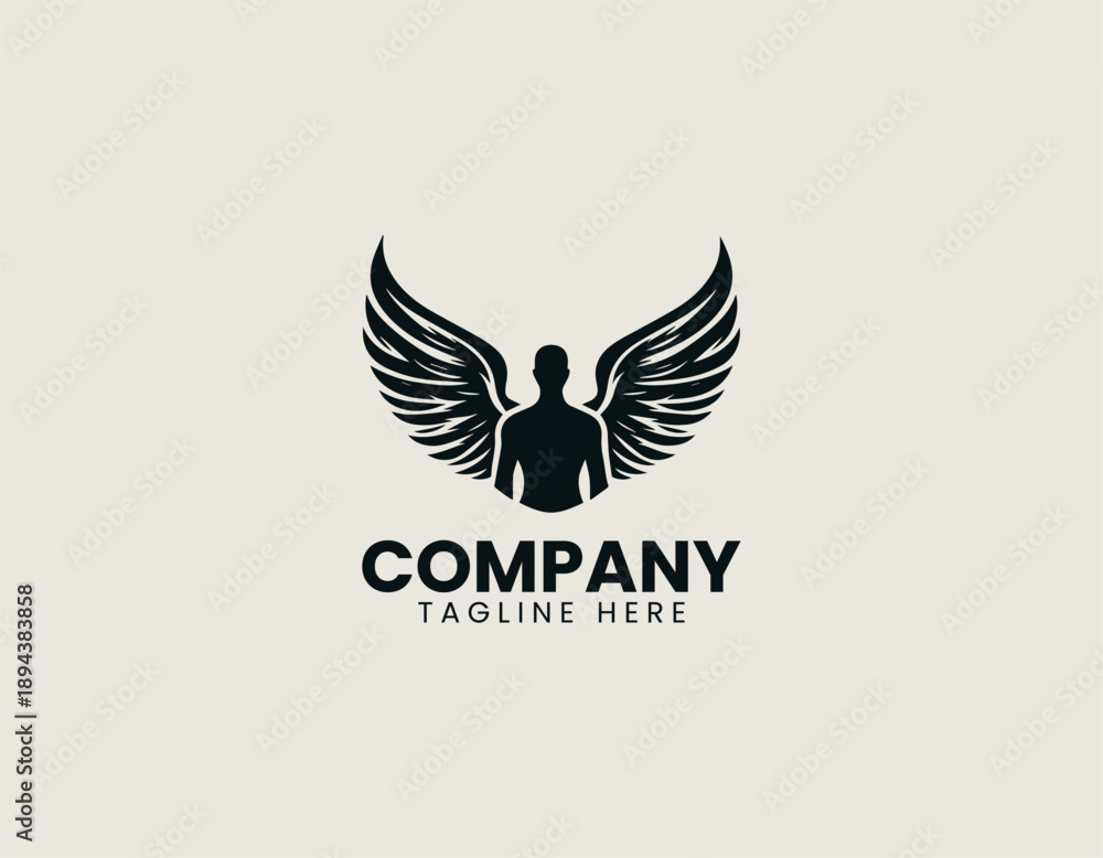 Fototapeta premium Winged human silhouette logo represents strength freedom and protection in clean vector style