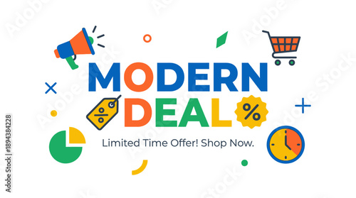 Promotional Action, Modern Deal, Online Shopping, Graphic Design, Bright Colors, Digital Viewpoint, Marketing Strategy