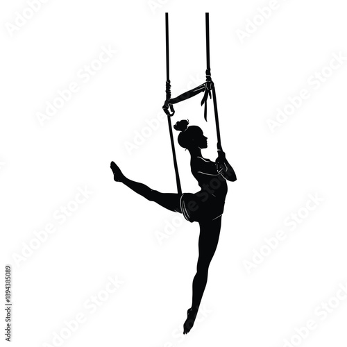 Silhouette of Woman Performing Aerial Gymnastics on Rope