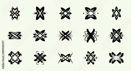 Abstract black ink brush stroke shapes and symbols set.