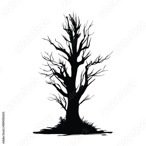 Bare leafless dead tree silhouette illustration