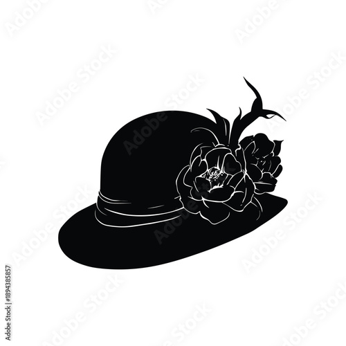 Bowler hat with flower decoration silhouette