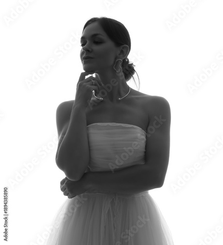 Silhouette of bride on whit...