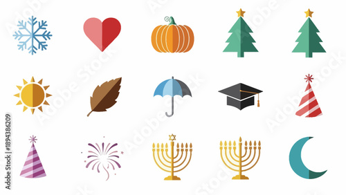 Collection of Various Holiday and Celebration Icons.