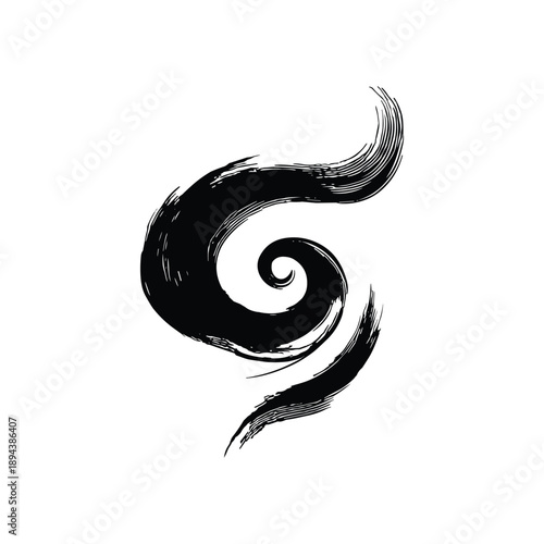 Abstract black swirl ink brush stroke