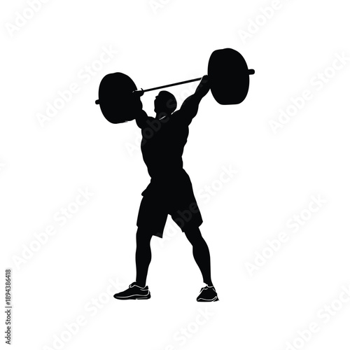 Silhouette of man weightlifting with barbell