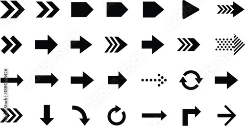 Black arrow icon set with multiple directions navigation pointers movement symbols for user interface infographic vector design elements