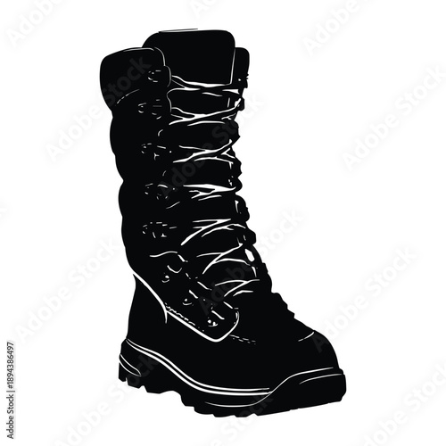 Black combat boot with high lace up