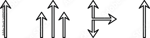 Black arrow direction icon set showing up right down navigation symbols for user interface infographic and vector design