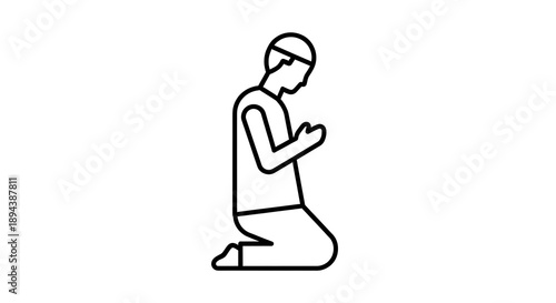 Wallpaper Mural A kneeling person praying with hands together in a simple illustration viewed from the side Torontodigital.ca