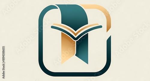 Wallpaper Mural An open book icon with stylized pages and ribbon marker, symbolizing knowledge and reading, in a modern flat design, viewed from directly above Torontodigital.ca