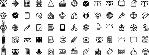 Black and white of various business and technology symbols