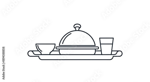 Wallpaper Mural A simple line drawing of a serving tray with a covered dish cup and glass on a flat surface from a straightforward viewpoint Torontodigital.ca