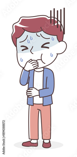 吐き気を感じて苦しむ男性（嘔吐・体調不良）