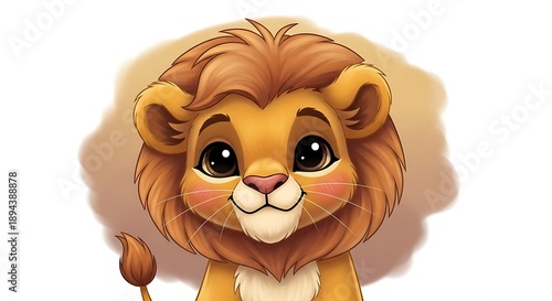 Wallpaper Mural A cartoon lion with a fluffy mane and friendly face is centered on a white background from a front view Torontodigital.ca