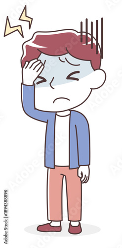 激しい頭痛に苦しむ男性（片頭痛・仕事のストレス・体調不良・発熱）