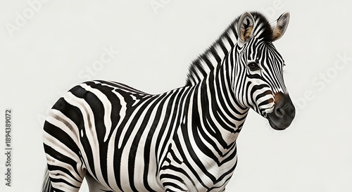 Wallpaper Mural A profile view of a zebra standing isolated on a plain background, showcasing its distinctive black and white stripes. Torontodigital.ca