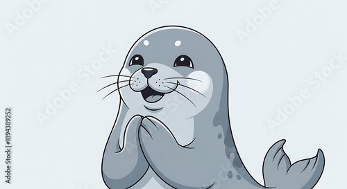 Wallpaper Mural A cartoon seal smiling and waving on a plain white background, viewed from the side, in a simple illustration style. Torontodigital.ca