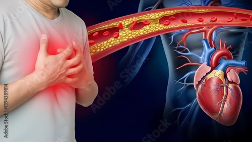 Man Clutching Chest With Red Glow Demonstrating Heart Attack And