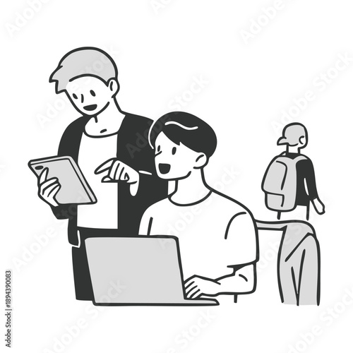 コワーキングスペースで作業する男性のイラスト