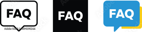 FAQ icon set in speech bubble and square styles for help support information user interface vector design