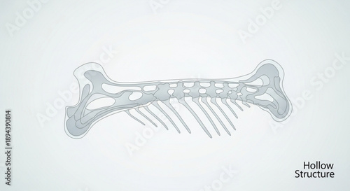 Anatomical illustration of a ribcage with hollow structure and spine detailed medical diagram on a white background