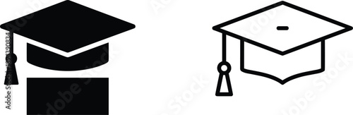 Graduation cap icon set in filled and outline styles for education academic achievement university student success vector