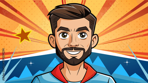 A humorous cartoon illustration of a bearded businessman character wearing headphones and listening to music in a retro vector art style