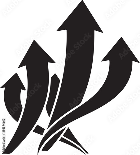 Multiple black arrows pointing upwards in different directions strongly