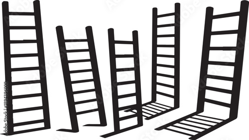 Black ladders in various positions on white background illustration