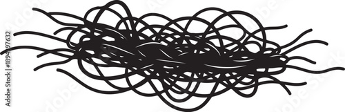Tangled mess of black lines on white background illustration