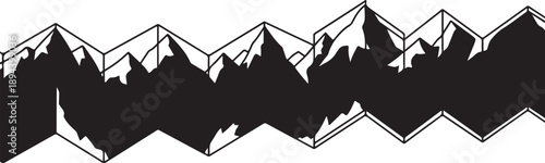 Black and white mountain range silhouette graphic design element