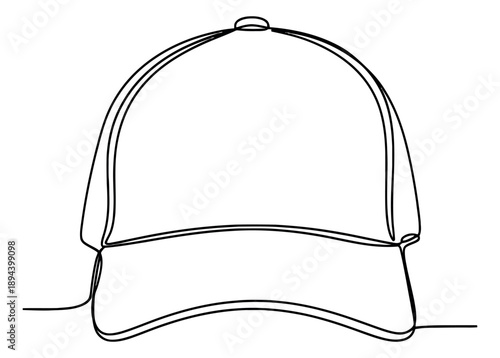 Hand drawn continuous line art illustration of a baseball cap depicting a minimalist design for apparel and fashion concepts