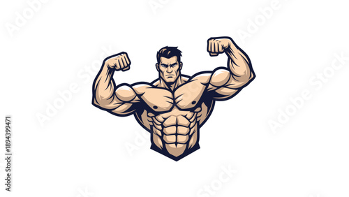 Muscular Man Flexing Cartoon Character.