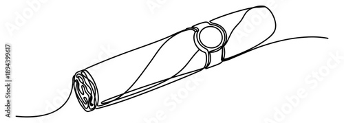 Continuous line art illustration of a cigar depicting a rolled tobacco product for luxury lifestyle concepts
