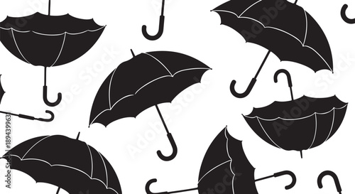 Black umbrellas on white background seamless pattern design