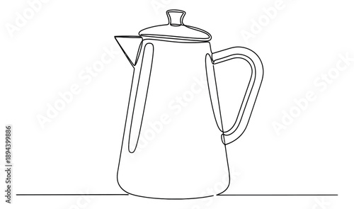 Line art illustration of a coffee pot depicting kitchenware for home and cafe concepts
