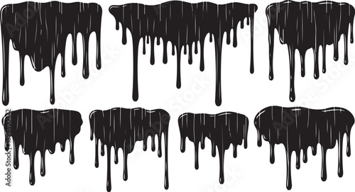 Black paint drips on white background in abstract shapes
