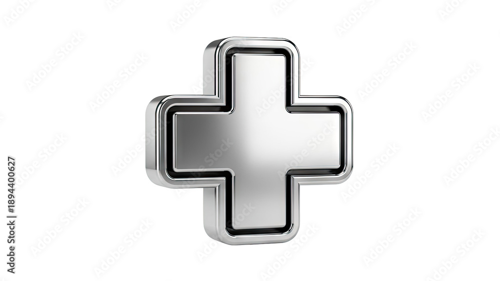 Obraz premium Chrome 3D Medical Cross Symbol