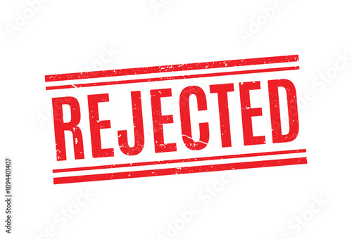 Red rubber stamp with rejected text in grunge style isolated on a plain white background