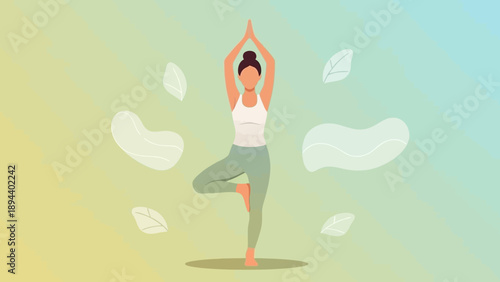 Woman Practicing Yoga Tree Pose.