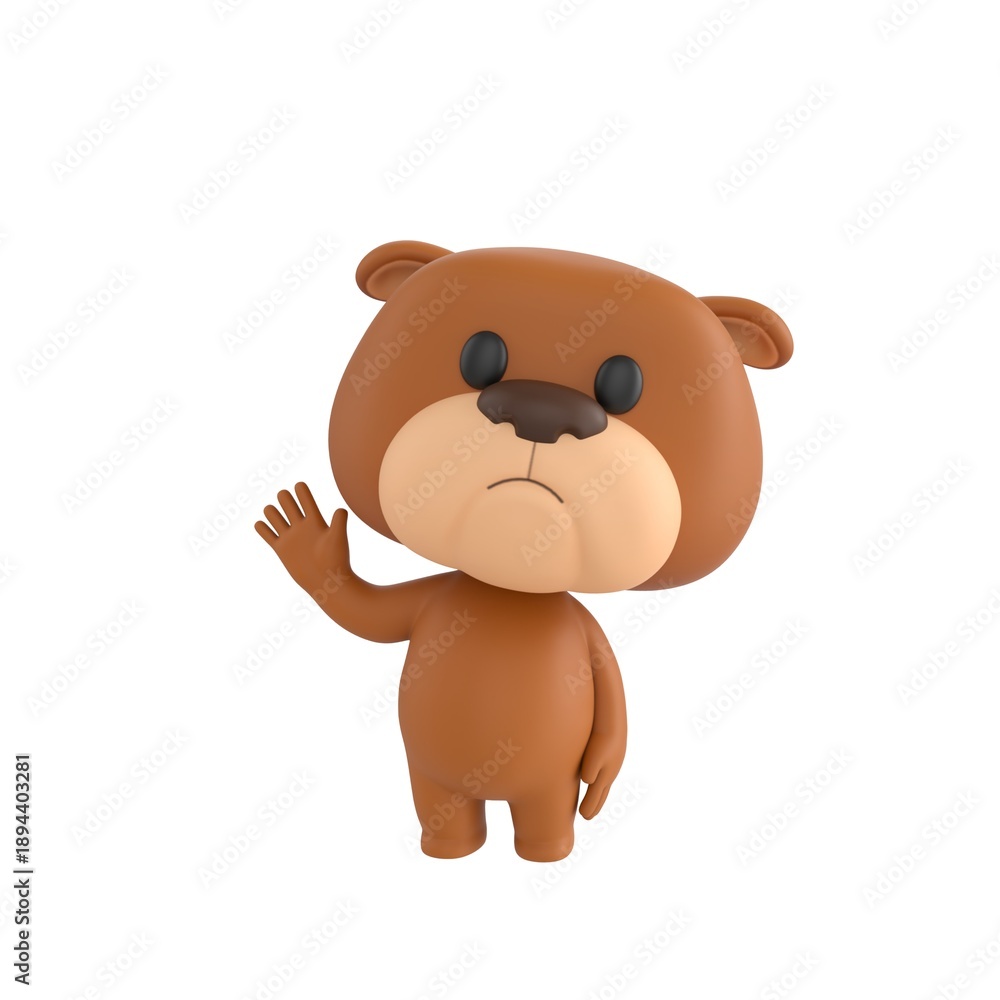 Fototapeta premium Cute 3D render Bulldog character waving hello, friendly and cheerful mascot style, isolated on white background for greeting, welcome, and digital design.