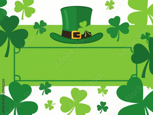 Green Leprechaun Hat with Buckle and Clover.