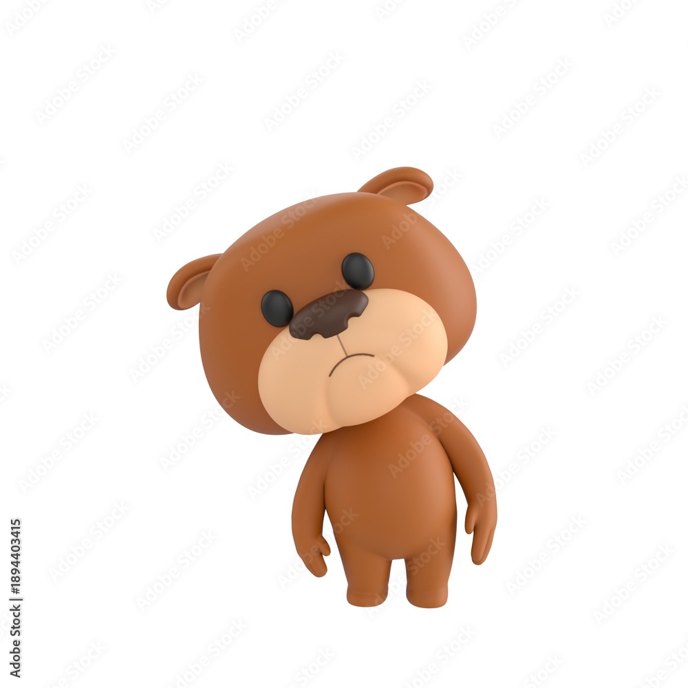 Obraz premium Cute 3D render Bulldog character leaning slightly and looking at the camera with a curious expression, gentle and inquisitive mascot style, isolated on white background.