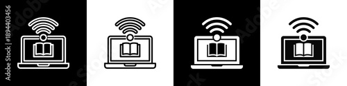 Digital Training Icon White And Black Background Style
