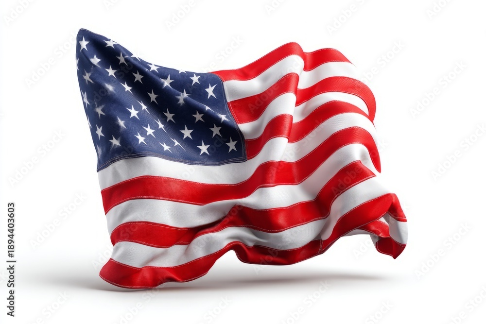 Fototapeta premium 3D American Flag Waving in Minimalist Design on White Background